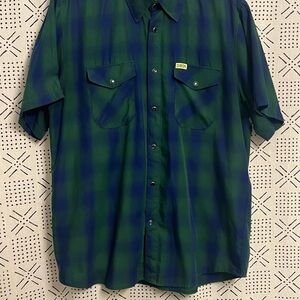 Dixxon Tahoe Men's short sleeve Green and Blue Plaid Shirt